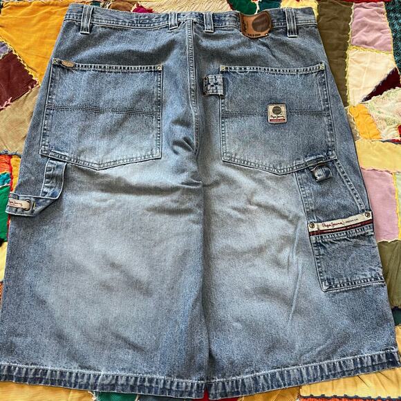 Y2K Pepe Jeans Faded Baggy Blue Jorts 38W - Picture 2 of 7